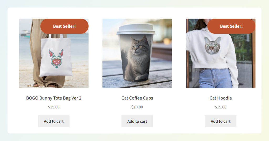 sample-badges - Advanced Coupons WooCommerce product grid with Best Seller badges on selected products