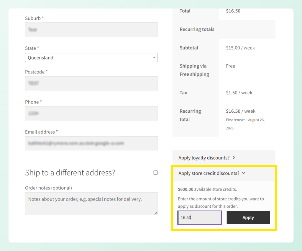 store-credit-applied-to-order - Advanced Coupons Checkout page with store credit discount field
