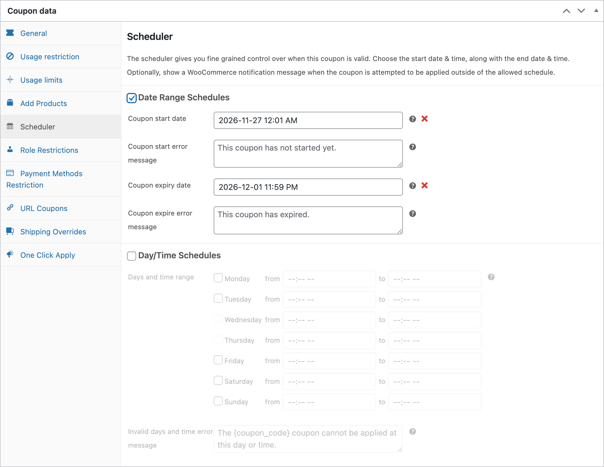 Scheduling start and end dates means an offer expires without anyone remembering to switch it off