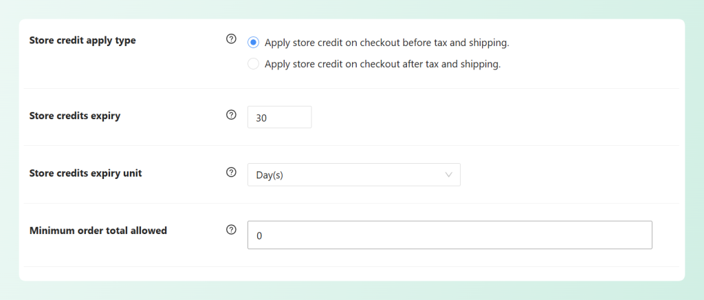 example-store-credit-inactivity-period - Advanced Coupons Store credit expiry settings showing a value of 30 with Day(s) selected as the expiry unit