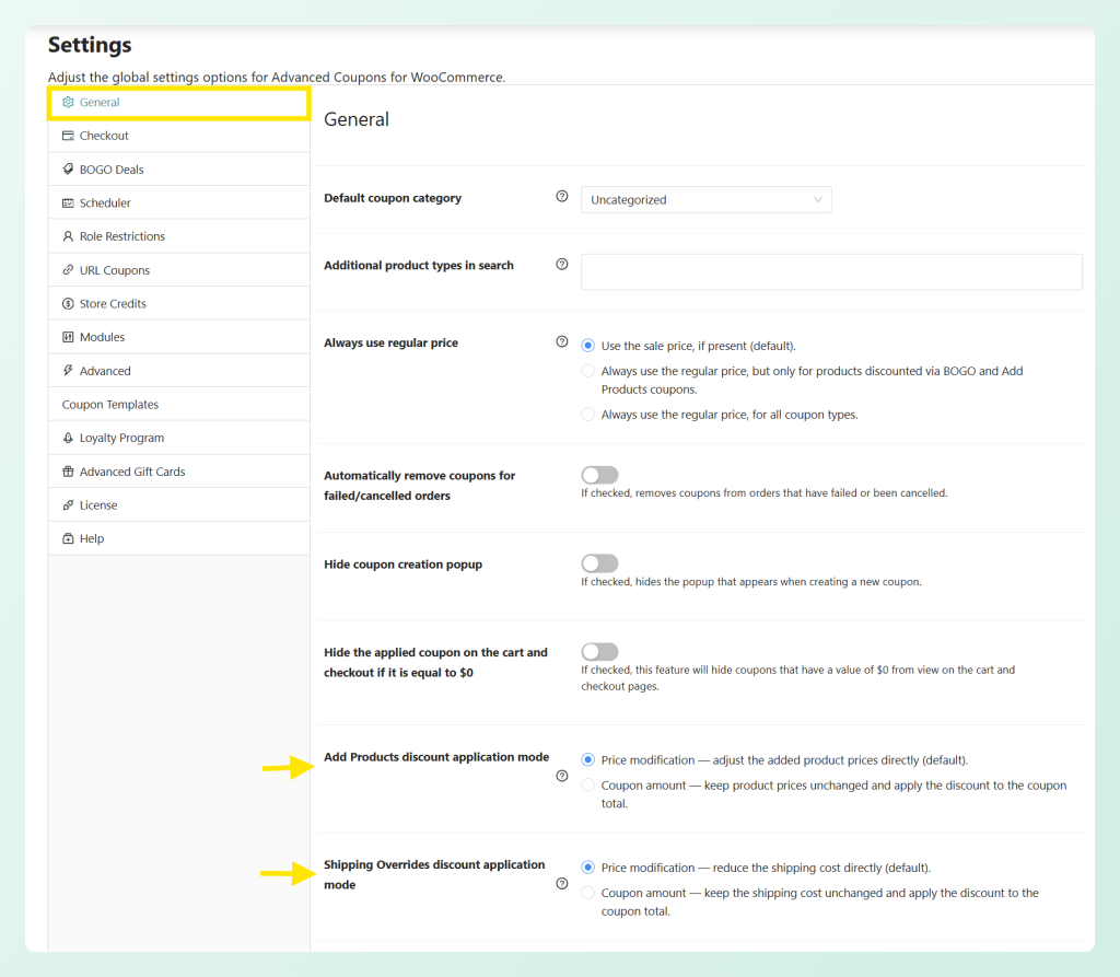 Add Products and Shipping Overrides discount application mode settings in WooCommerce