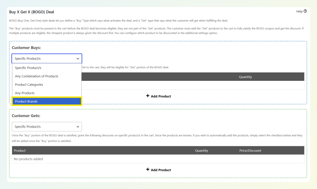 new-bogo-by-brand-feature - Advanced Coupons Selecting Product Brands as the BOGO targeting type in a WooCommerce coupon