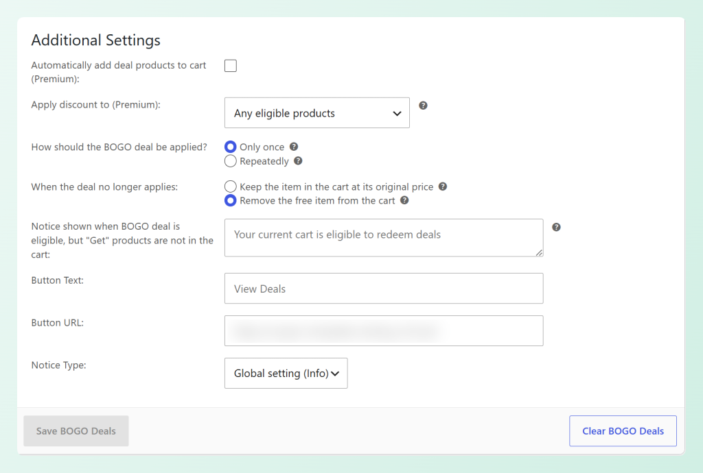 Additional Settings for an Advanced Coupons BOGO deal