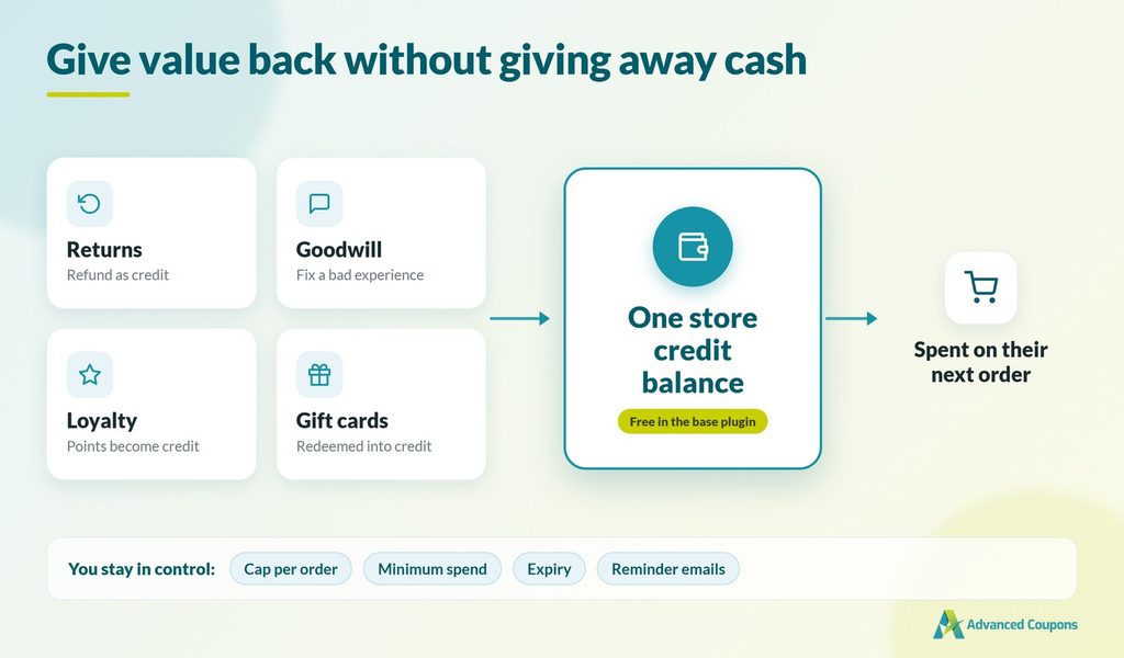 Advanced Coupons store credit use cases and redemption controls
