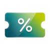 Gradient green-to-teal discount badge with a white percent symbol, indicating a sale or coupon