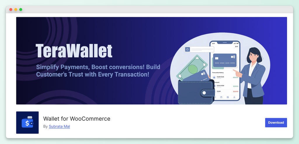 Wallet for WooCommerce TeraWallet plugin listing
