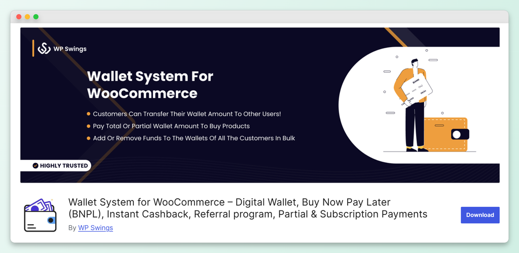 Wallet System for WooCommerce plugin listing by WP Swings
