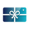 Blue gradient gift card wrapped with a white ribbon and bow on rounded corners.