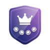 Purple shield badge with a white crown and four circular emblems.